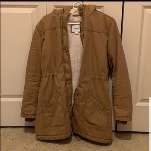 Tan Sherpa Fur Lined Utility Parka